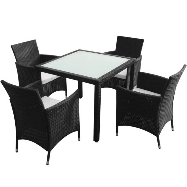 5-tlg. Garten-Essgruppe mit Auflagen Poly Rattan Schwarz