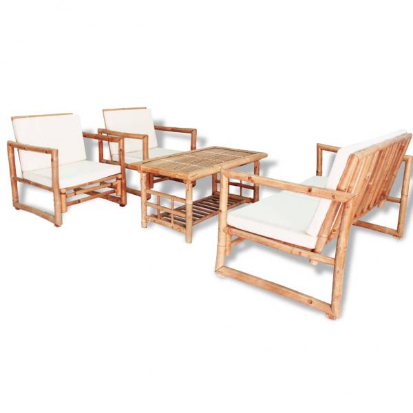 ARDEBO.de - 4-tlg. Garten-Lounge-Set mit Auflagen Bambus