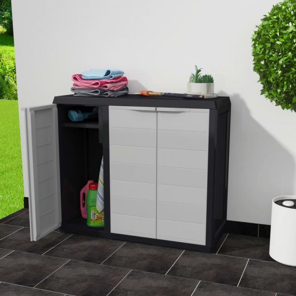 Gartenschrank mit 2 Regalen Schwarz und Grau