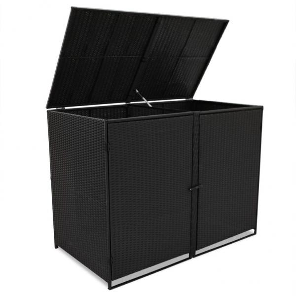 Mülltonnenbox für 2 Tonnen Poly Rattan Schwarz 148x80x111 cm 