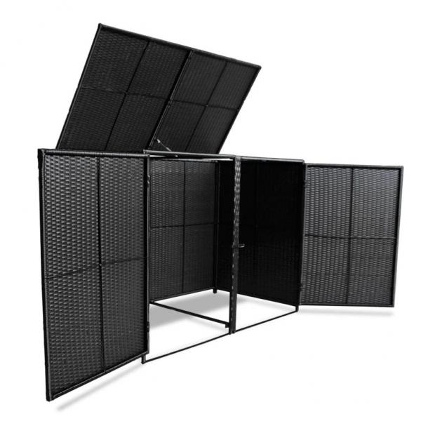 Mülltonnenbox für 2 Tonnen Poly Rattan Schwarz 148x80x111 cm 