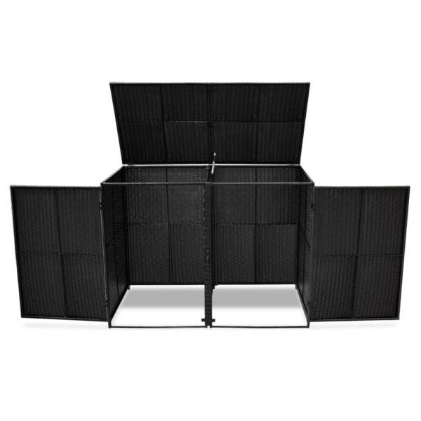 Mülltonnenbox für 2 Tonnen Poly Rattan Schwarz 148x80x111 cm 