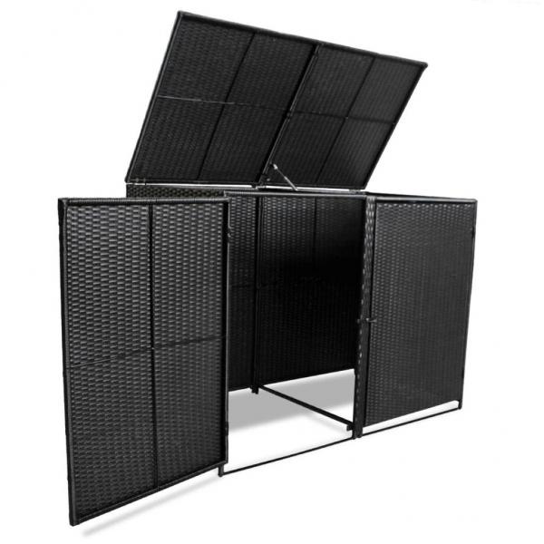 Mülltonnenbox für 2 Tonnen Poly Rattan Schwarz 148x80x111 cm 