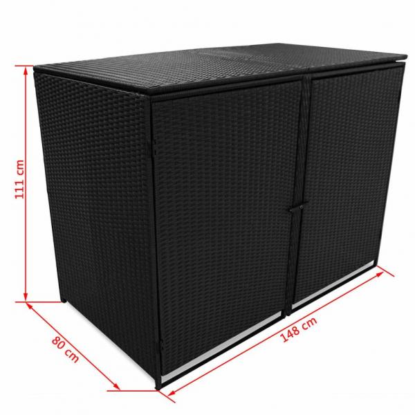 Mülltonnenbox für 2 Tonnen Poly Rattan Schwarz 148x80x111 cm 