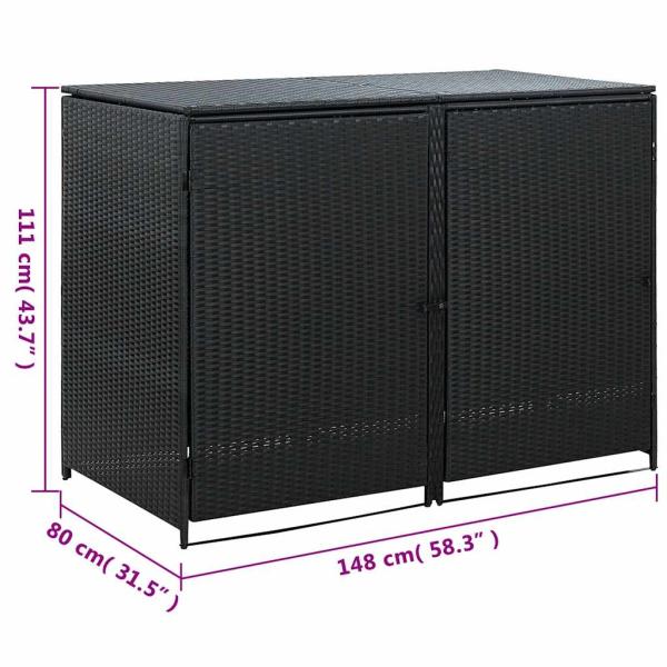 Mülltonnenbox für 2 Tonnen Poly Rattan Schwarz 148x80x111 cm 