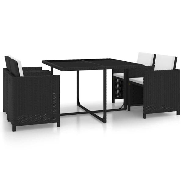 ARDEBO.de - 5-tlg. Garten-Essgruppe mit Auflagen Poly Rattan Schwarz