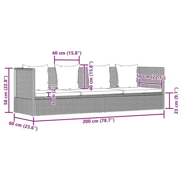 Garten-Sofabett 200x60 cm Poly Rattan Grau