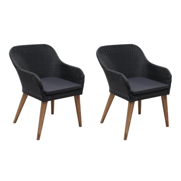 ARDEBO.de - Gartenstühle mit Polstern 2 Stk. Poly Rattan Schwarz 