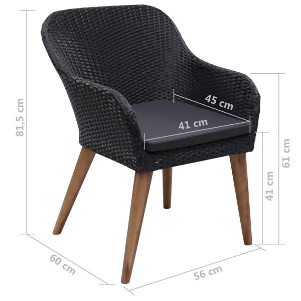 Gartenstühle mit Polstern 2 Stk. Poly Rattan Schwarz 