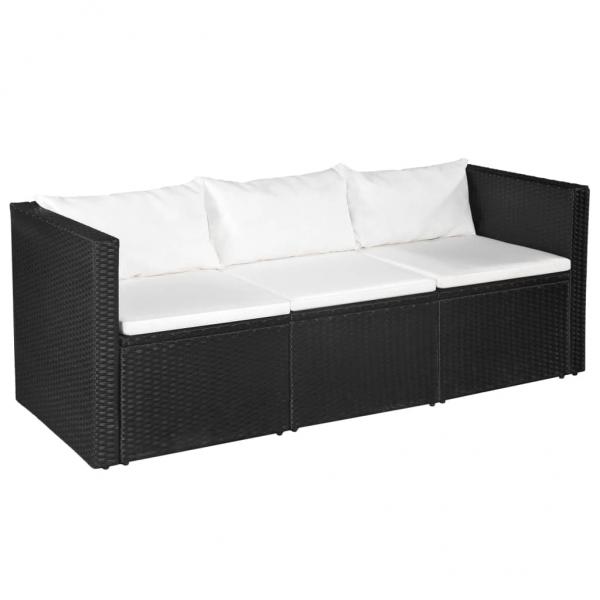ARDEBO.de - 3-tlg. Garten-Lounge-Set Poly Rattan Schwarz und Weiß