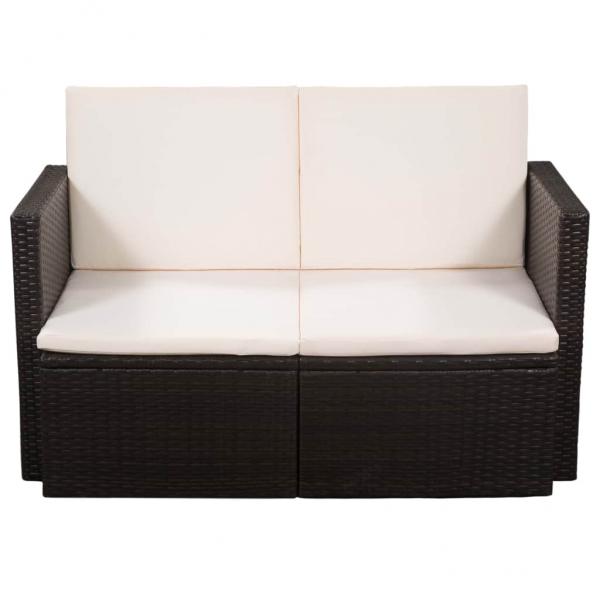 2-Sitzer-Gartensofa mit Auflagen Braun Poly Rattan
