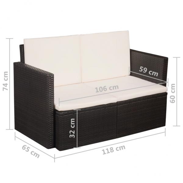 2-Sitzer-Gartensofa mit Auflagen Braun Poly Rattan