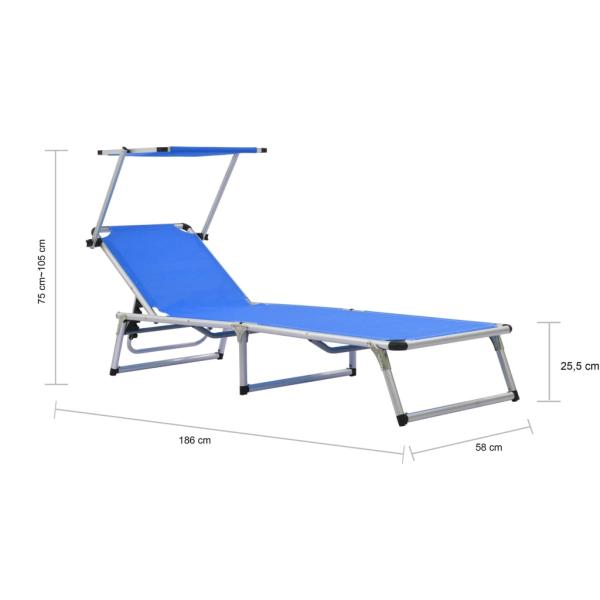 ARDEBO.de - Sonnenliege Klappbar mit Sonnenschutz Alu und Textilene Blau