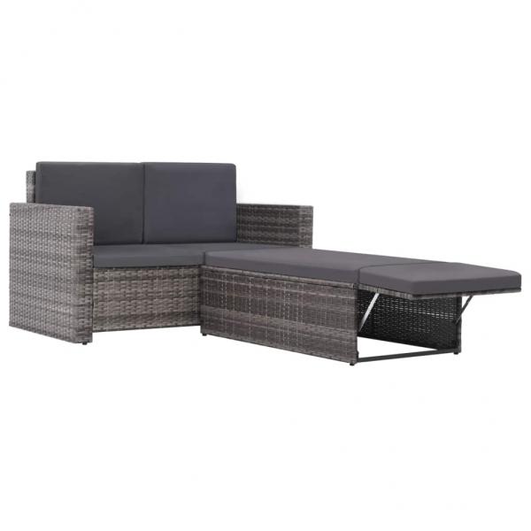 2-tlg. Garten-Lounge-Set mit Auflagen Poly Rattan Grau