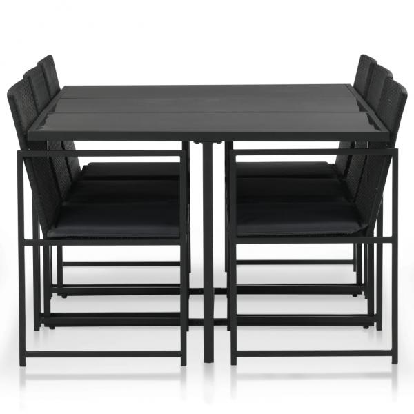 7-tlg. Garten-Essgruppe mit Auflagen Poly Rattan Schwarz
