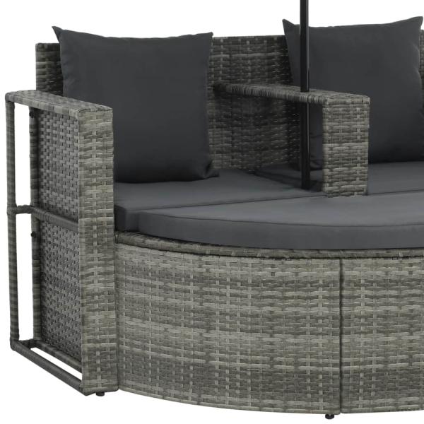 Gartenbett mit Sonnenschirm Grau Poly Rattan