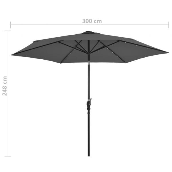 Sonnenschirm mit LED-Leuchten und Stahlmast 300 cm Anthrazit