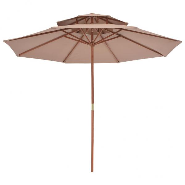 Sonnenschirm mit Doppeldach und Holzstange 270 cm Taupe