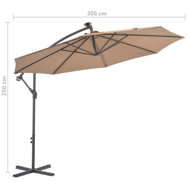 Ampelschirm mit LED-Leuchten und Stahlmast 300 cm Taupe