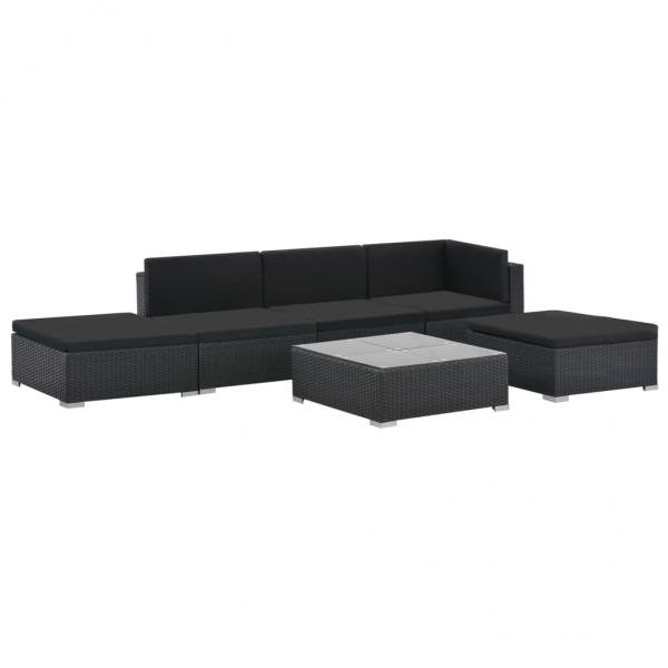 ARDEBO.de - 6-tlg. Garten-Lounge-Set mit Auflagen Poly Rattan Schwarz