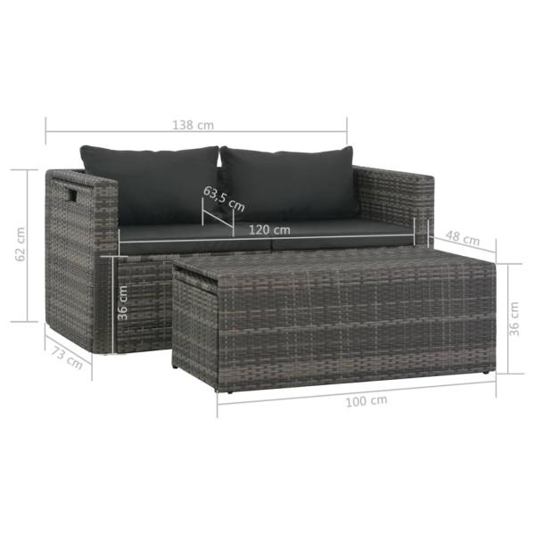 6-tlg. Garten-Lounge-Set mit Polstern Poly Rattan Grau