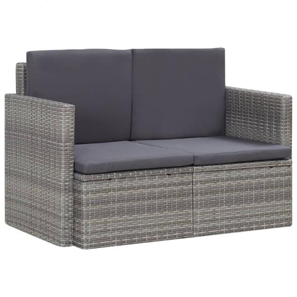 ARDEBO.de - 2-Sitzer-Gartensofa mit Auflagen Grau Poly Rattan