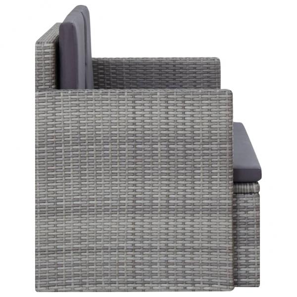 2-Sitzer-Gartensofa mit Auflagen Grau Poly Rattan