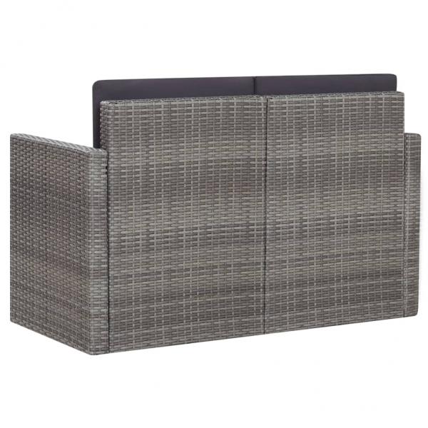 2-Sitzer-Gartensofa mit Auflagen Grau Poly Rattan