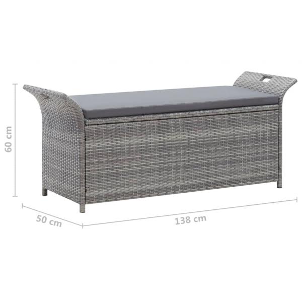   Sitzbank mit Stauraum und Kissen Grau 138 cm Poly Rattan