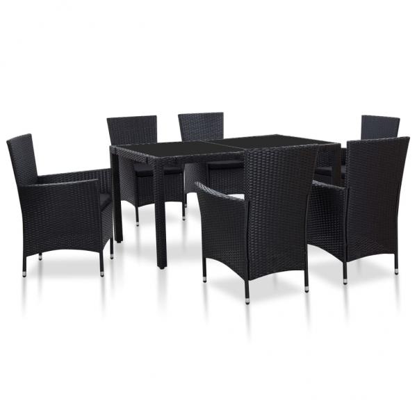 ARDEBO.de - 7-tlg. Garten-Essgruppe Poly Rattan Schwarz 