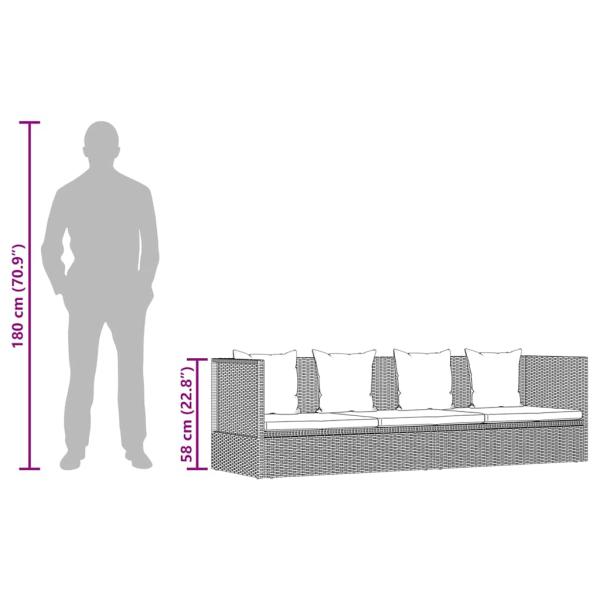 Garten-Sofabett mit Kissen Poly Rattan Schwarz