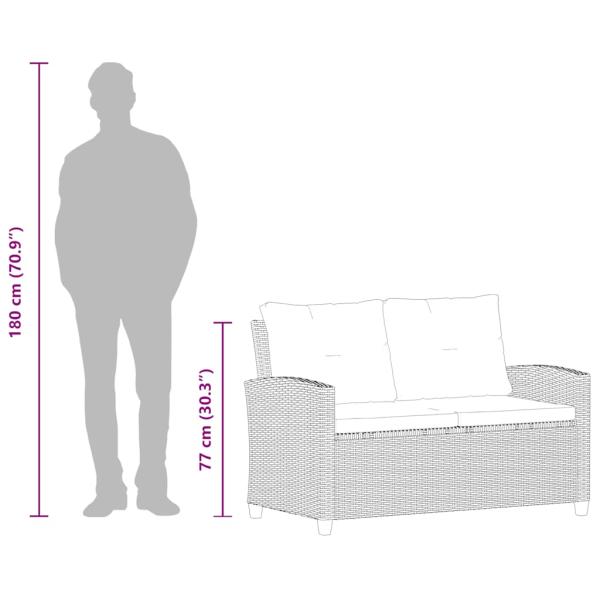 2-Sitzer-Gartensofa mit Kissen Schwarz 124 cm Poly Rattan