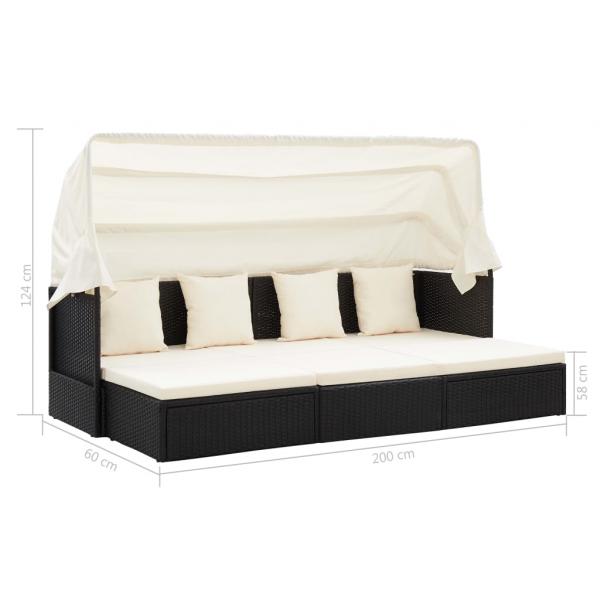 Garten-Sonneninsel mit Dach Schwarz Poly Rattan