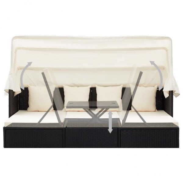 Garten-Sonneninsel mit Dach Schwarz Poly Rattan