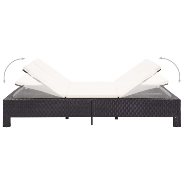 2-Personen-Sonnenliege mit Auflage Schwarz Poly Rattan