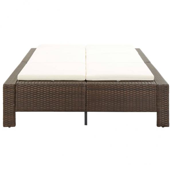 2-Personen-Sonnenliege mit Auflage Braun Poly Rattan