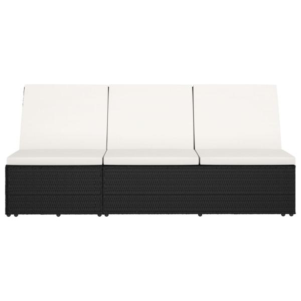 Sonnenliege mit Auflage Poly Rattan Schwarz