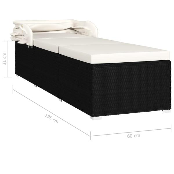 ARDEBO.de - Sonnenliege mit Sonnenschutz und Auflagen Poly Rattan Cremeweiß