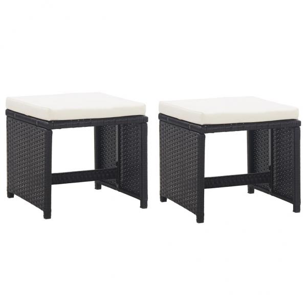 ARDEBO.de - Gartenhocker 2 Stk. mit Sitzkissen Poly Rattan Schwarz