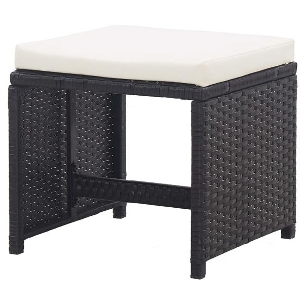 Gartenhocker 2 Stk. mit Sitzkissen Poly Rattan Schwarz