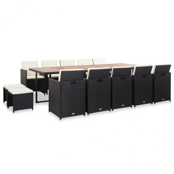 ARDEBO.de - 15-tlg. Garten-Essgruppe mit Auflagen Poly Rattan Schwarz