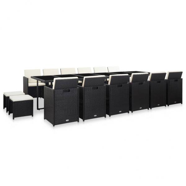 ARDEBO.de - 17-tlg. Garten-Essgruppe mit Auflagen Poly Rattan Schwarz