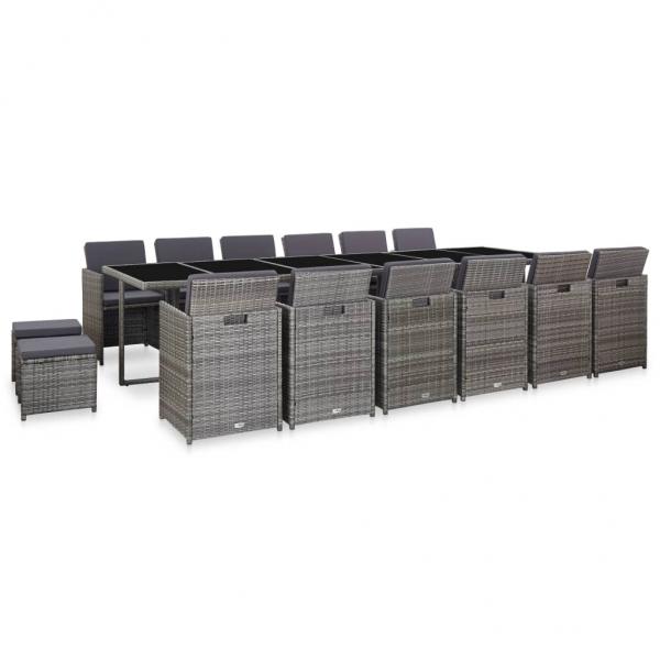 ARDEBO.de - 17-tlg. Garten-Essgruppe mit Auflagen Poly Rattan Grau