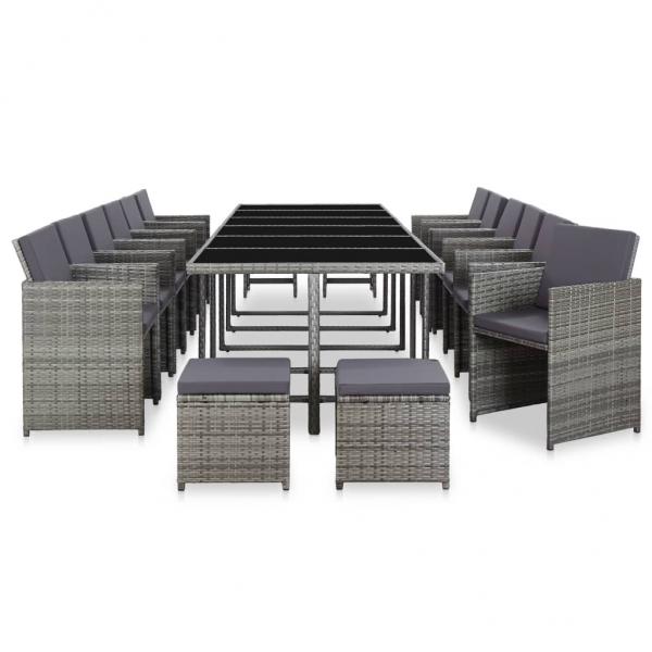 17-tlg. Garten-Essgruppe mit Auflagen Poly Rattan Grau