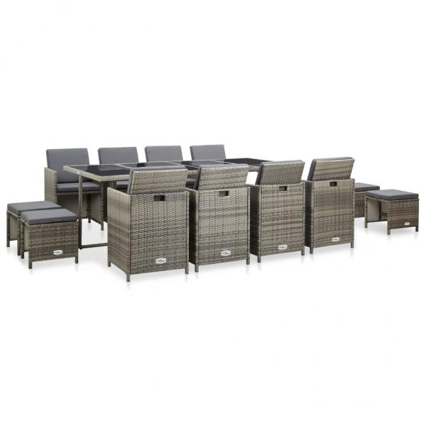 ARDEBO.de - 13-tlg. Garten-Essgruppe mit Auflagen Poly Rattan Grau