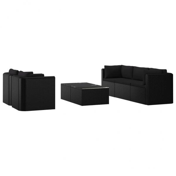 7-tlg. Garten-Lounge-Set mit Auflagen Poly Rattan Schwarz