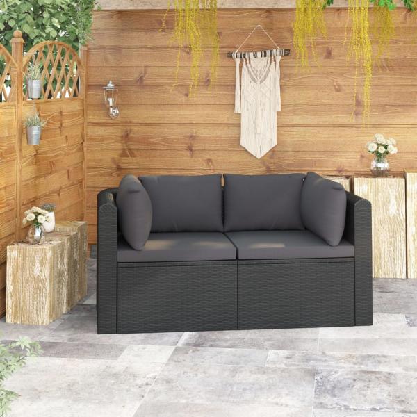 ARDEBO.de - 2-tlg. Garten-Sofagarnitur mit Auflagen Poly Rattan Schwarz