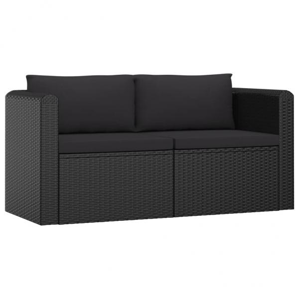 2-tlg. Garten-Sofagarnitur mit Auflagen Poly Rattan Schwarz