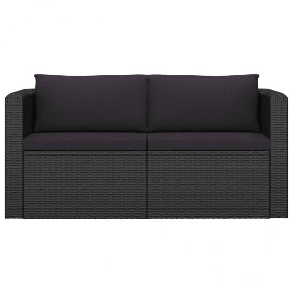 2-tlg. Garten-Sofagarnitur mit Auflagen Poly Rattan Schwarz