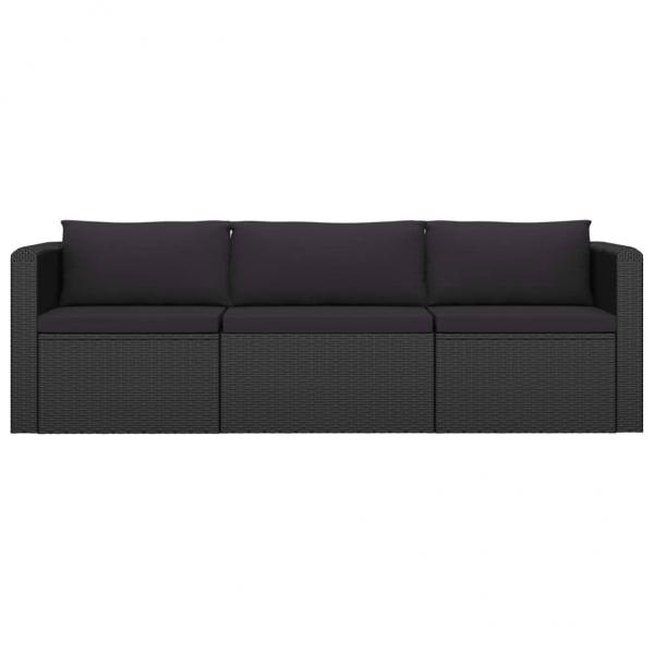 3-tlg. Garten-Sofagarnitur mit Auflagen Poly Rattan Schwarz